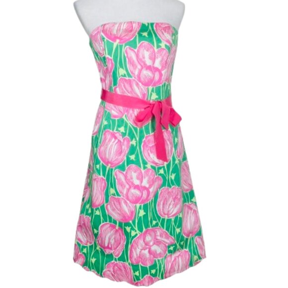 Lily Pulitzer StraplessTulip Print Scalop Hem Cocktail Dress Size 6 - Picture 1 of 9